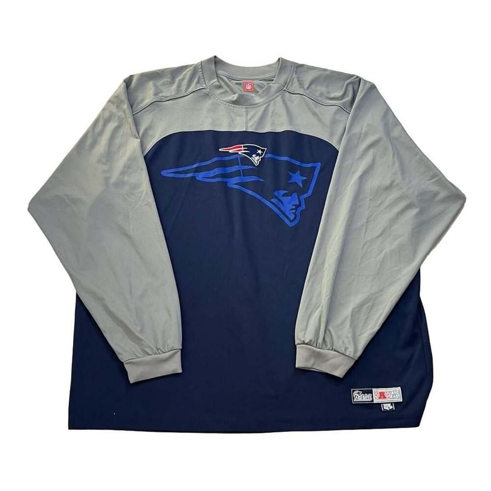 NFL New England Patriots Long Sleeve Hockey Style Jersey Gray Navy Blue 2XL